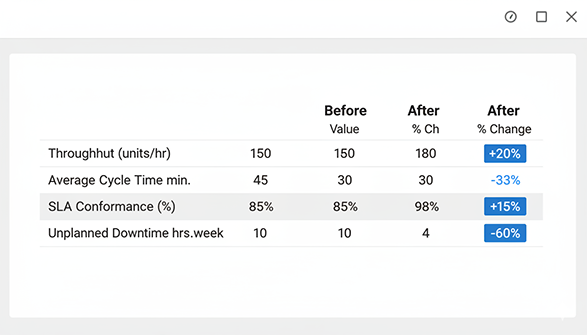 KPI before/after tables